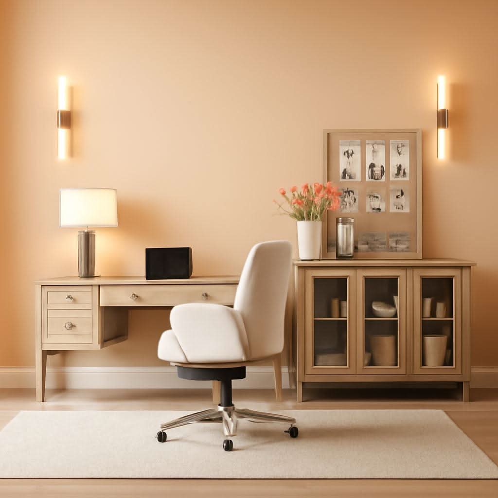 Distressed Oak Executive Desk with Glass Storage Cabinet