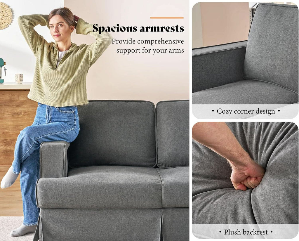 89-Inch Slipcovered Linen Grey Sofa