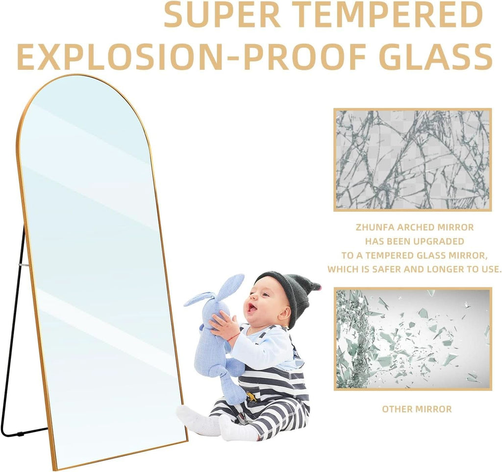 Arched Full Length Mirror 71x32 Inches Gold Aluminum Floor