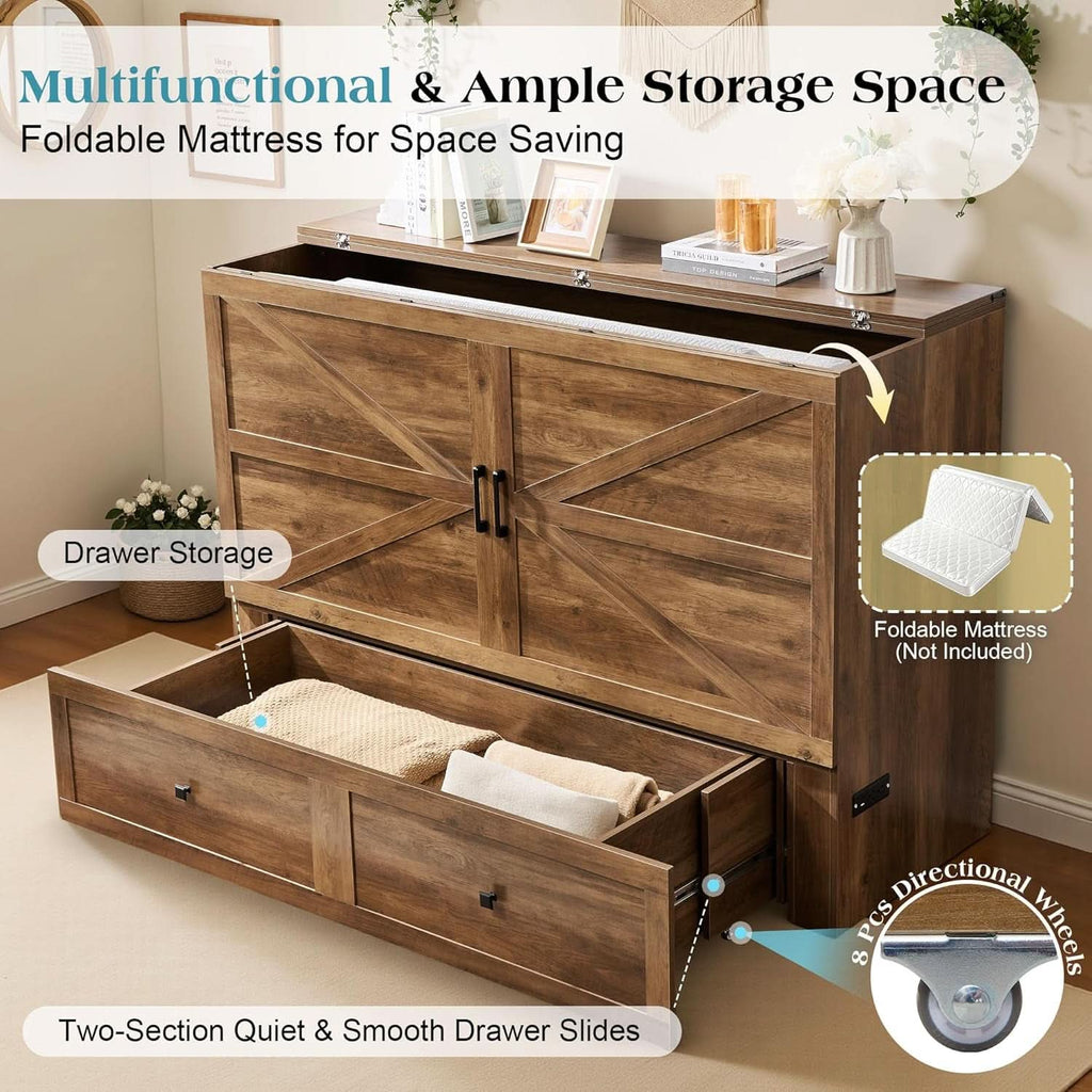 Murphy Bed Barnwood Queen Size Fits Small Spaces In Cabinet