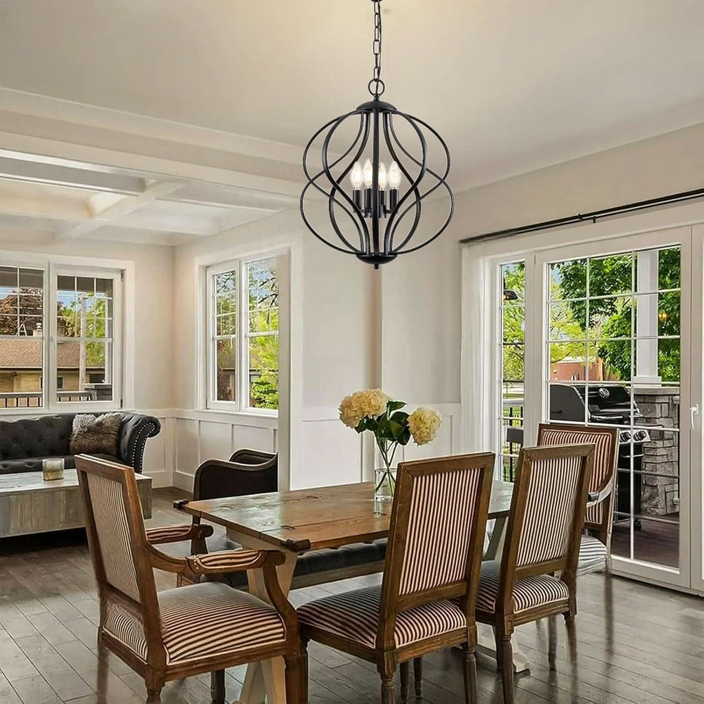 Black Four Light Geometric Pendant Chandelier Dining Room