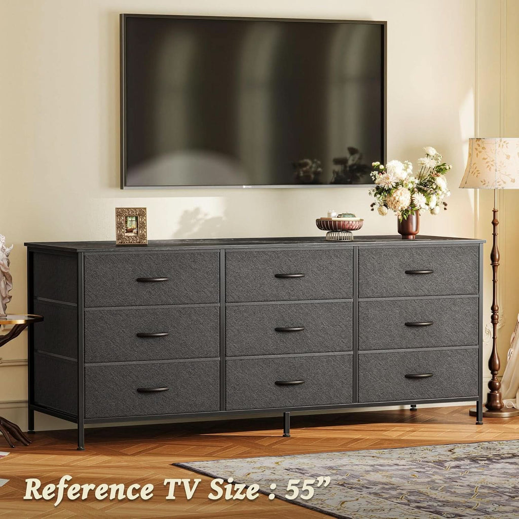 9 Drawer Dresser TV Stand for 55 Inch TVs Black Storage