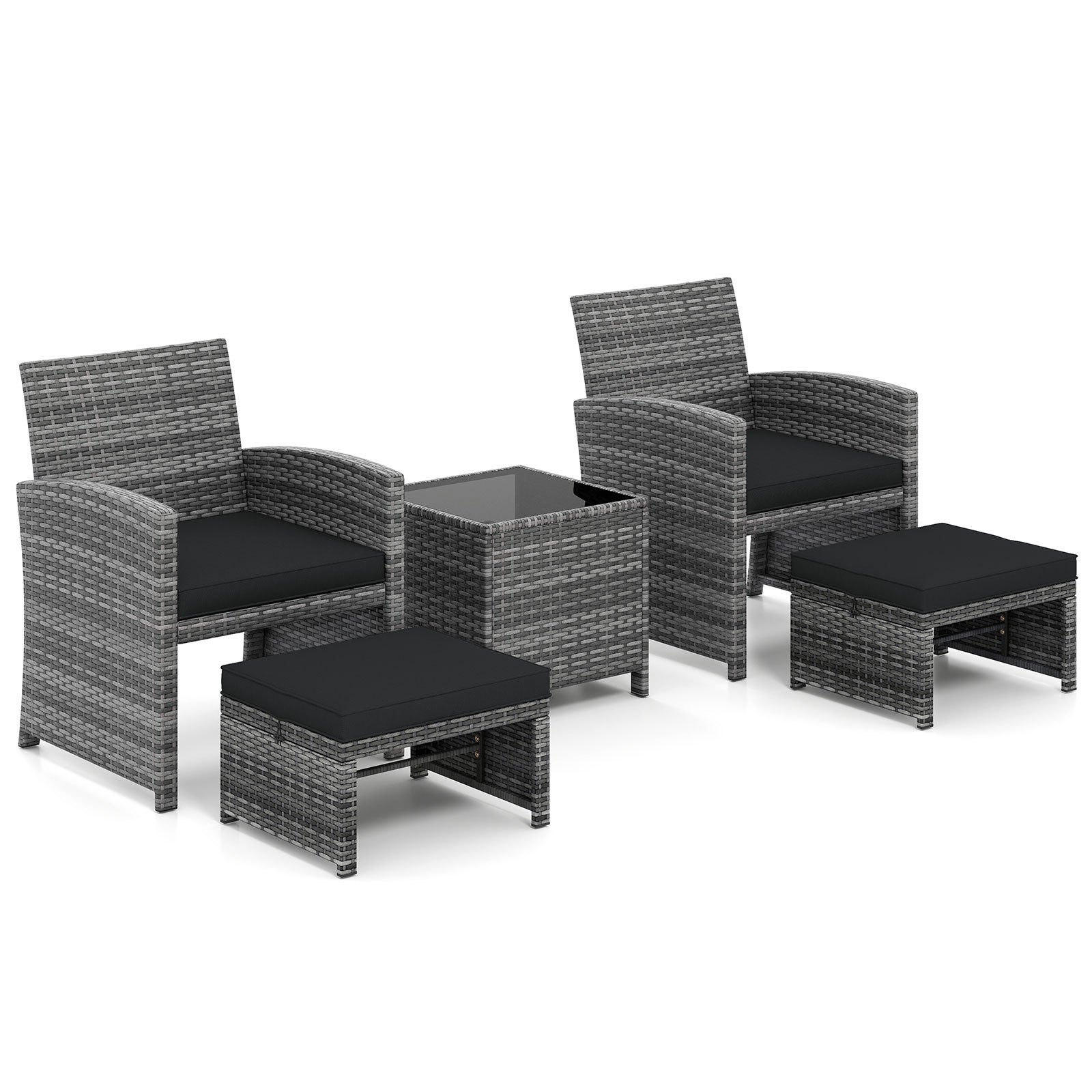 5 Pieces Patio Furniture Set PE Wicker Outdoor Lounge Chairs with 2 Ottomans