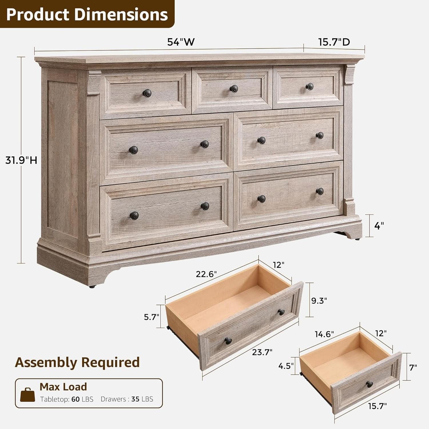 Dresser Cabinet FiftyFourInch Wide Distressed Oak Finish