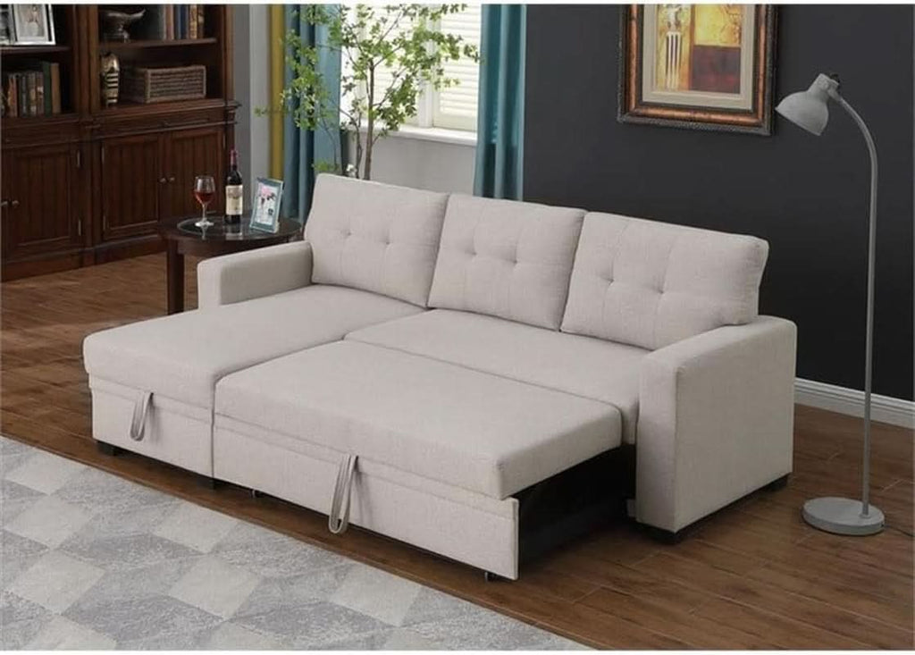 Beige L-Shaped Convertible Sleeper Sectional