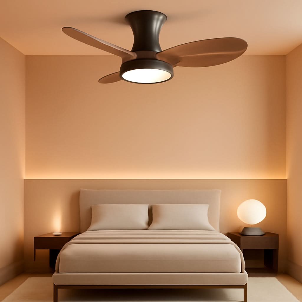 32 Inch Quiet Ceiling Fan With LED Light Remote Control Walnut Finish