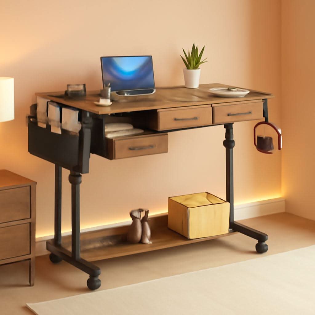 Rolling Height-Adjustable Computer Desk with Drawers