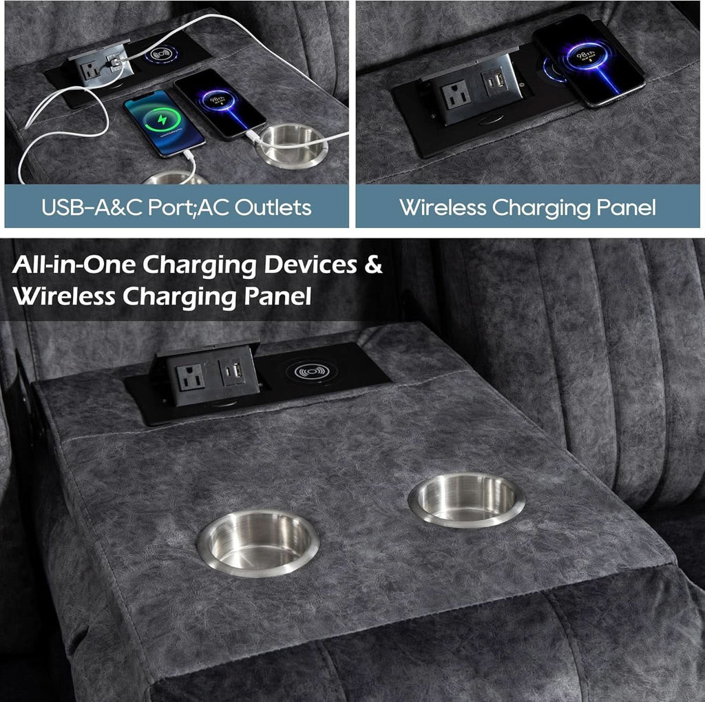 Grey Power Reclining Sofa With Zero Gravity USB Ports