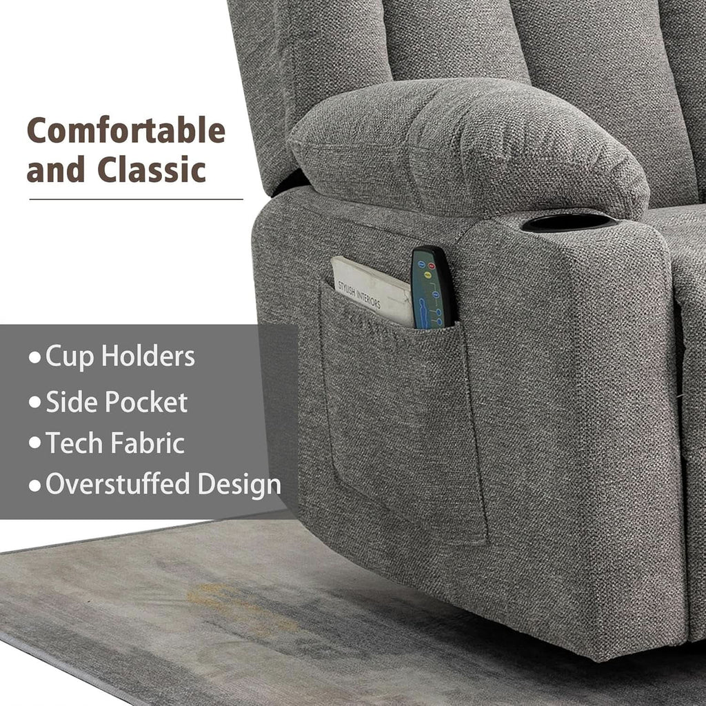 Large Rocker Swivel Recliner Chair With Massage And Heat