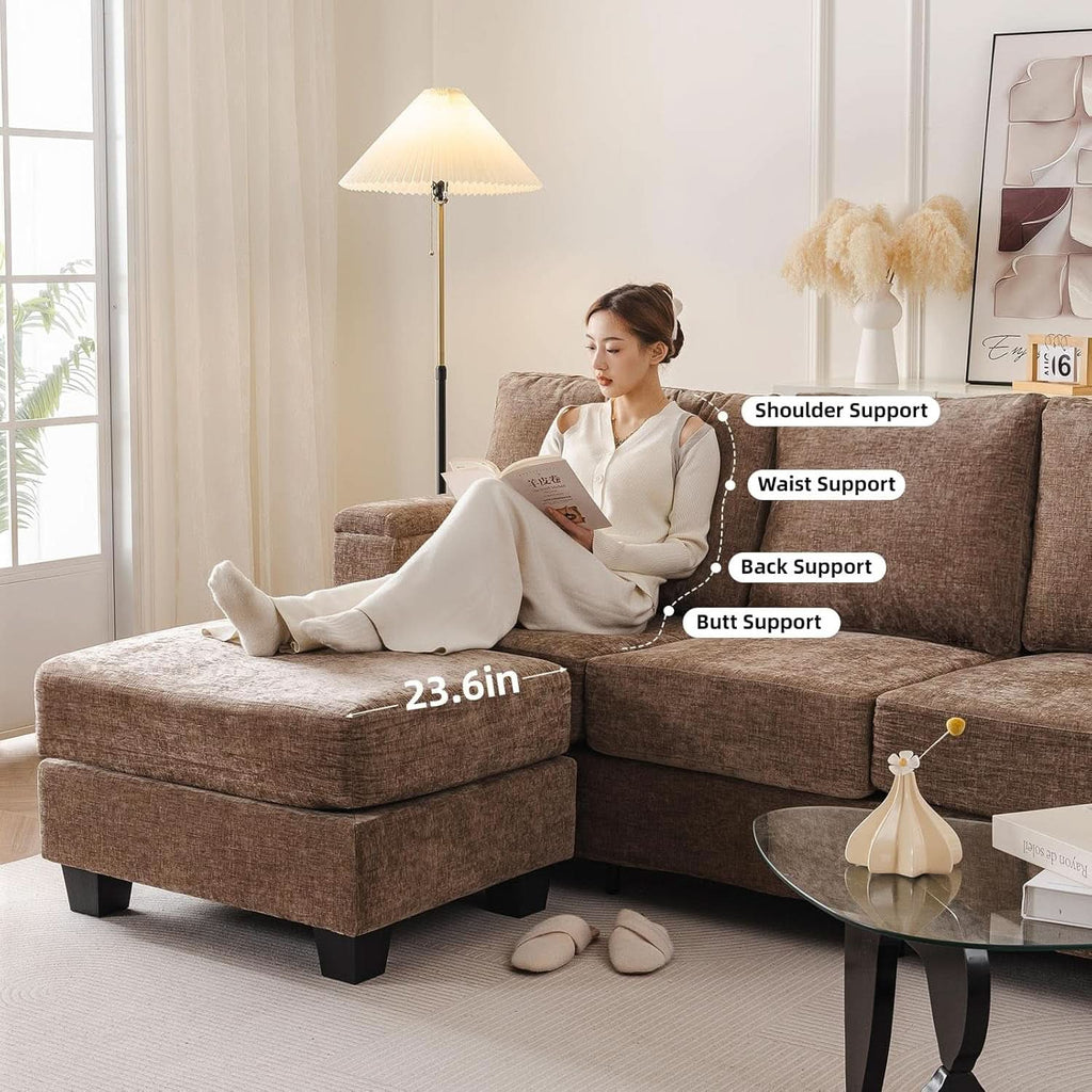 85-Inch L-Shaped Sofa with Ottoman