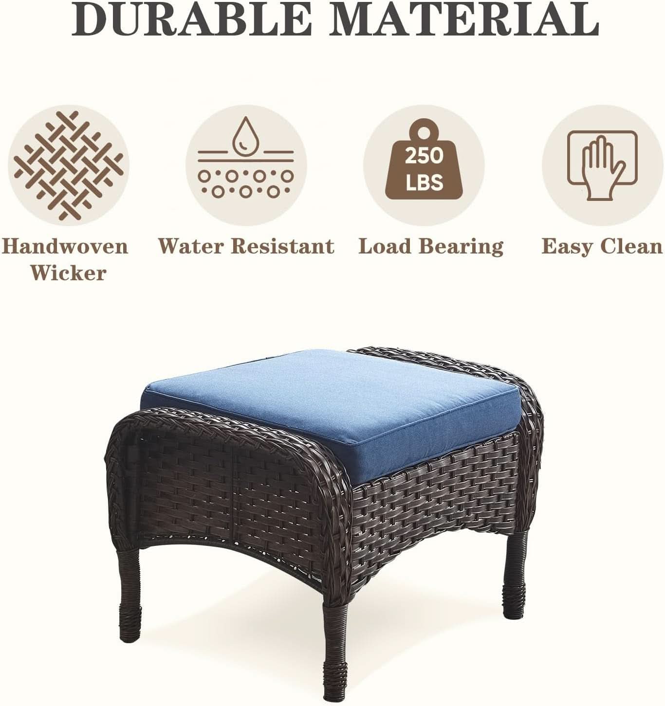 6 Piece Patio Conversation Set Brown Wicker Blue Cushions