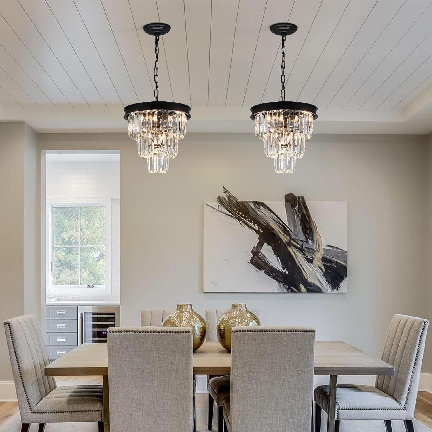 Black Four Light Crystal Chandelier Dining Pendant