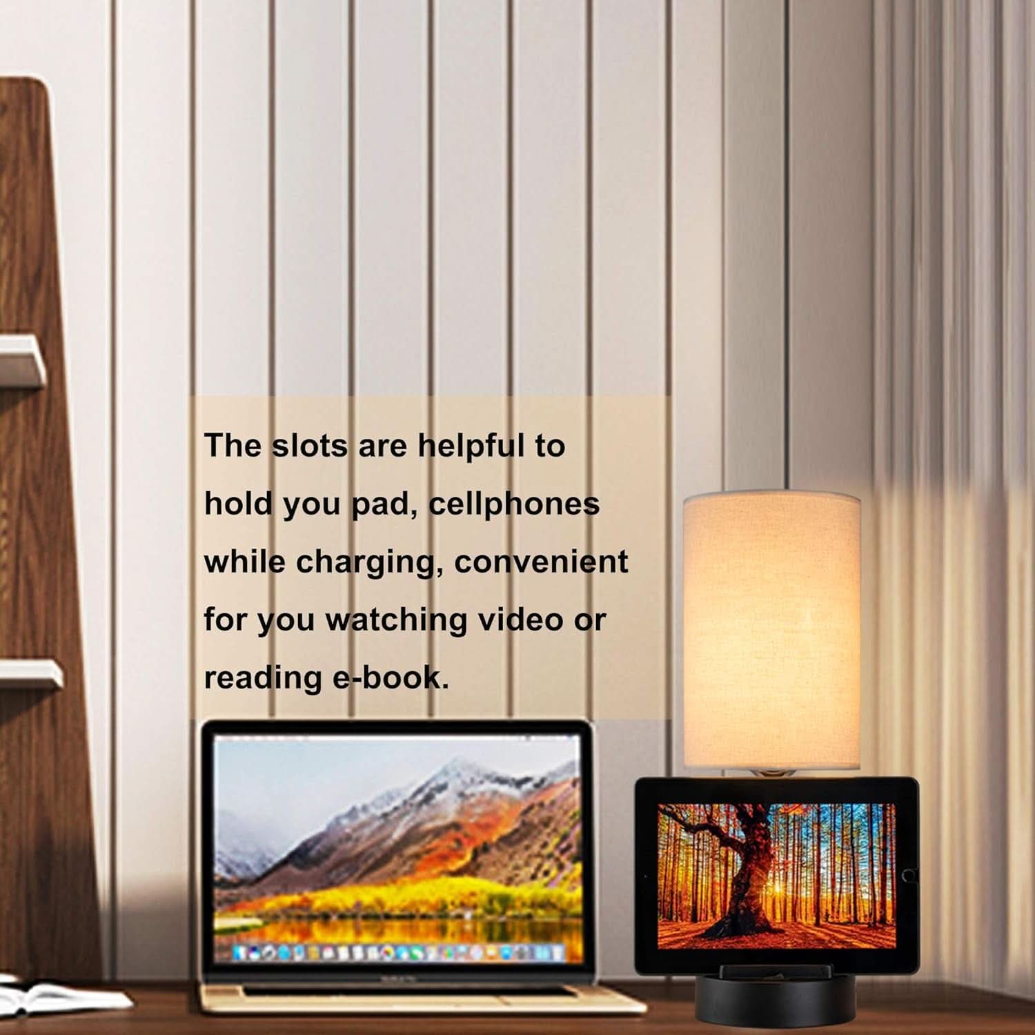 Table Lamp With 3 USB Ports And AC Outlet For Bedroom