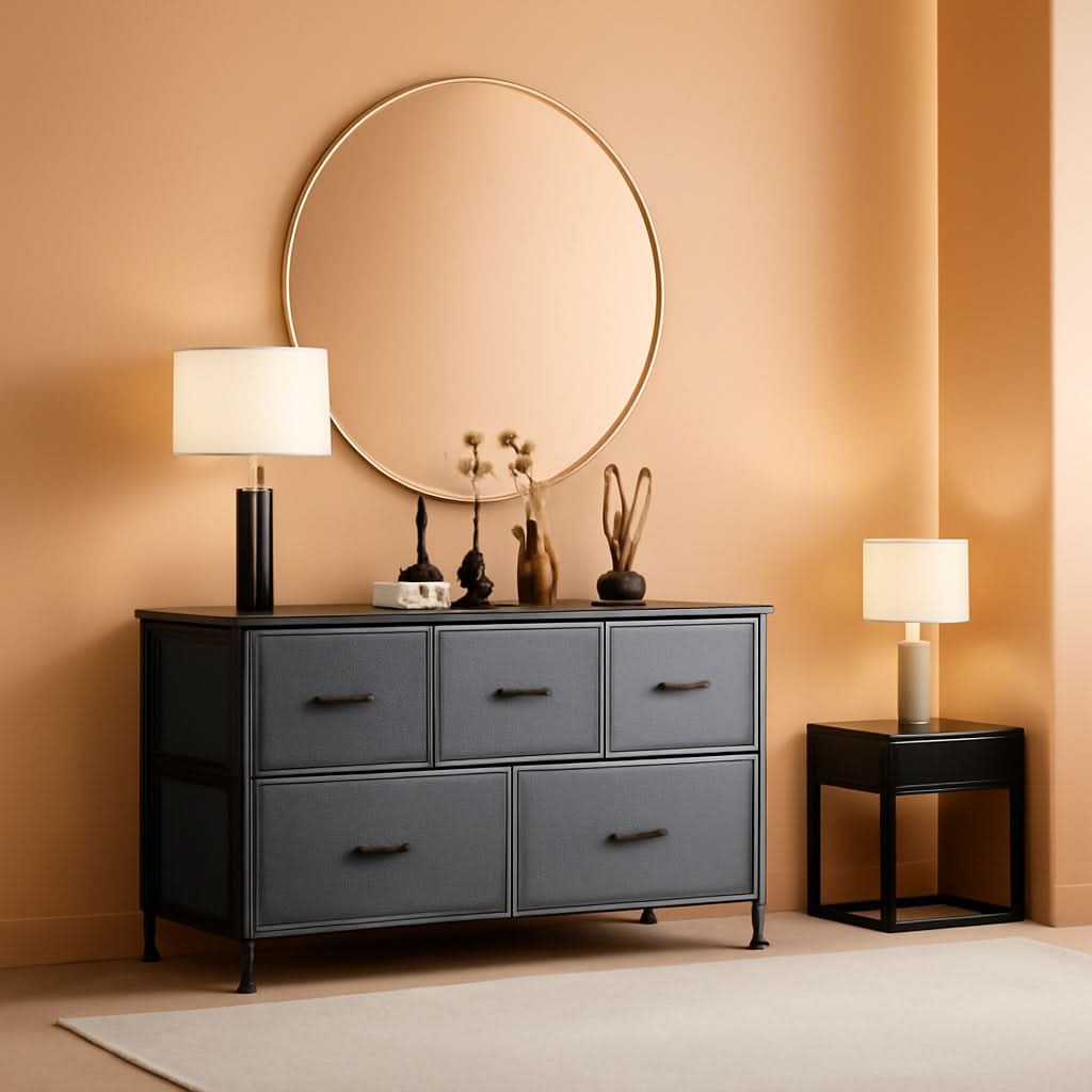Five-Drawer Dark Grey Bedroom Chest