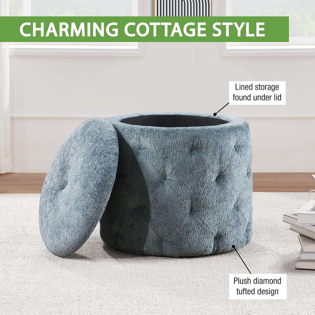 18.75 Inches Circumferential Sky Blue Storage Ottoman