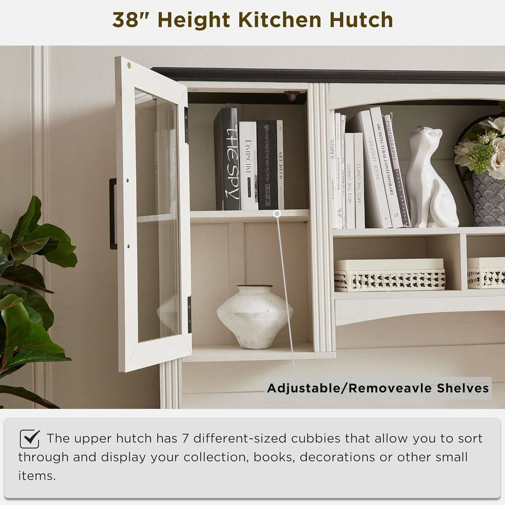 76-Inch Farmhouse Desk Hutch in Off White