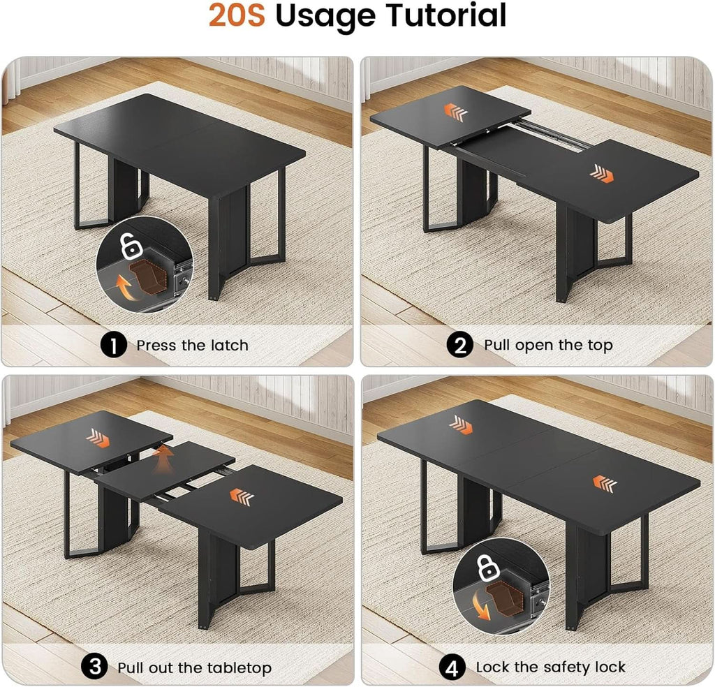 63 Inch Extendable MDF Board Dining Table Set Black Finish