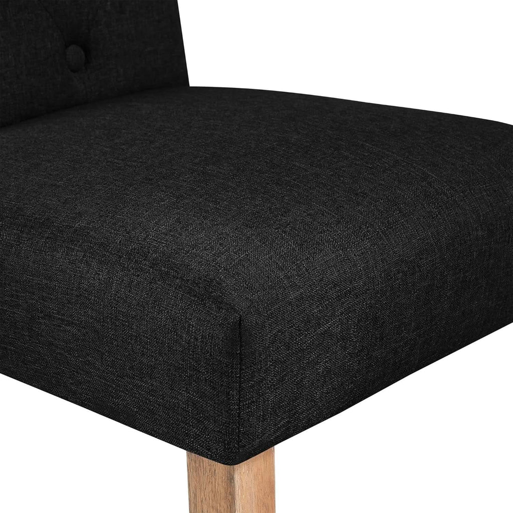 Tufted Upholstered Dining Chair Pair With Solid Wood Legs Black