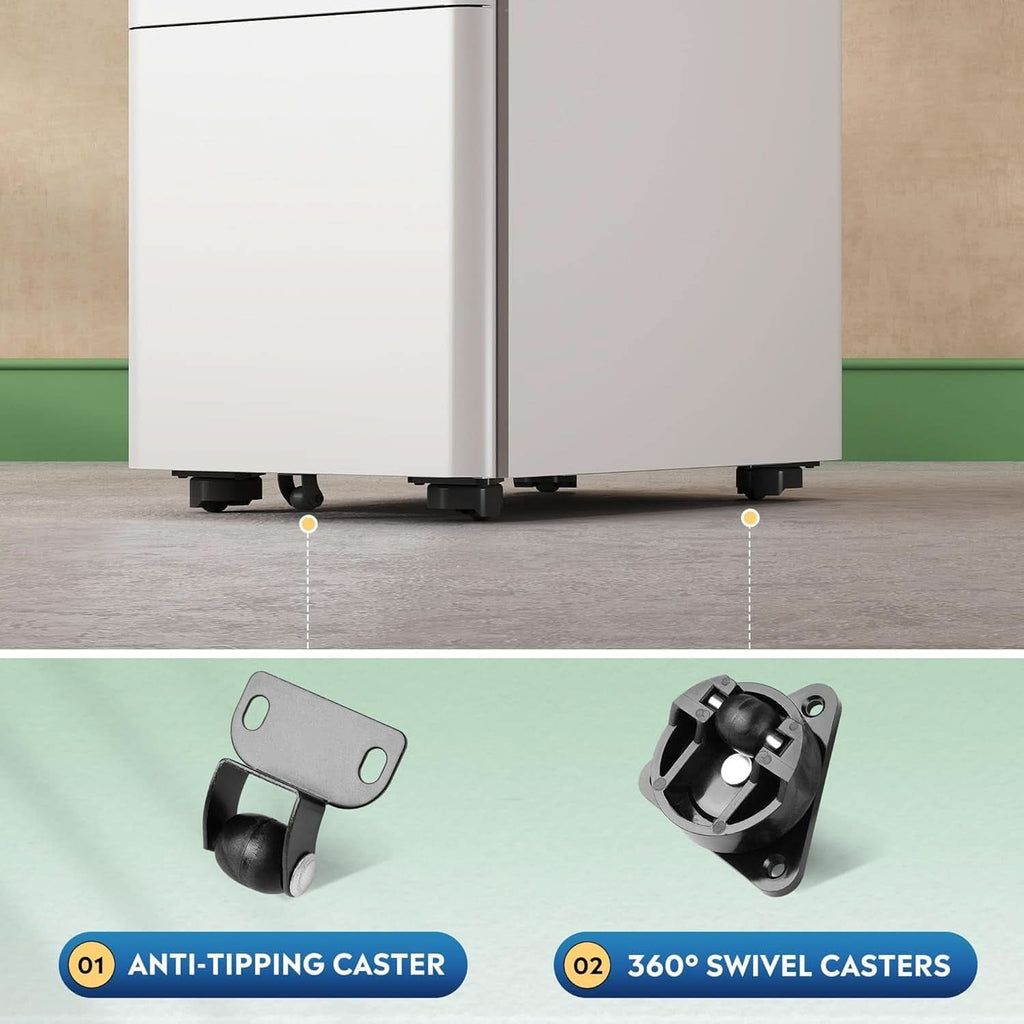 White 3 Drawer Slim File Cabinet For Office Lockable