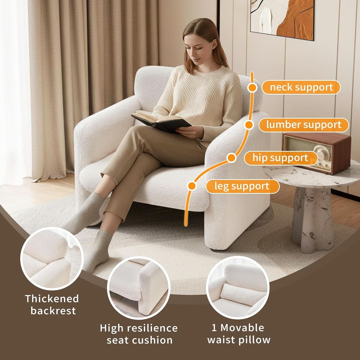 33Inch Sherpa Upholstered Accent Chair With Armrests