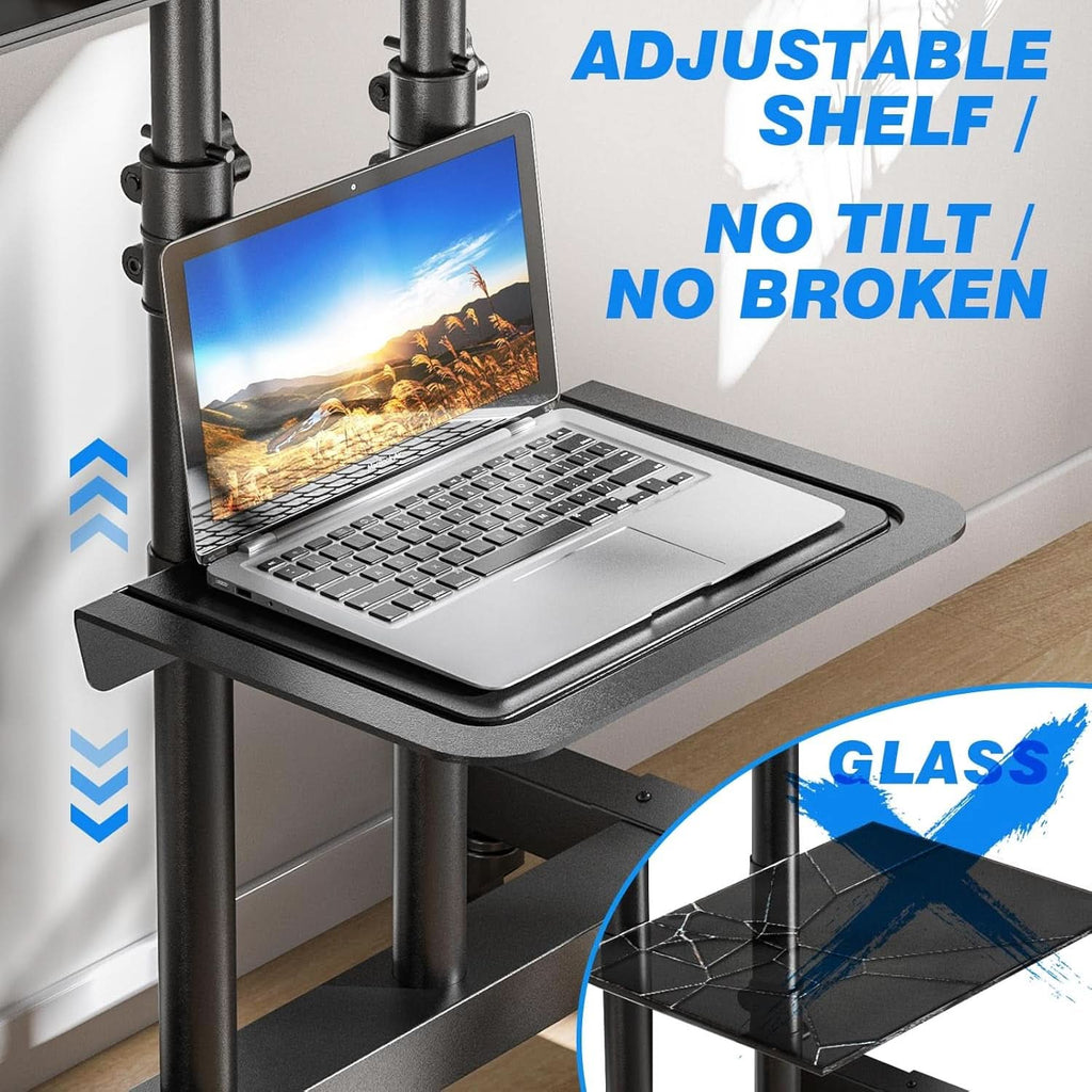 Height Adjustable Mobile TV Cart For 32 To 83 Inch Screens With Locking Wheels
