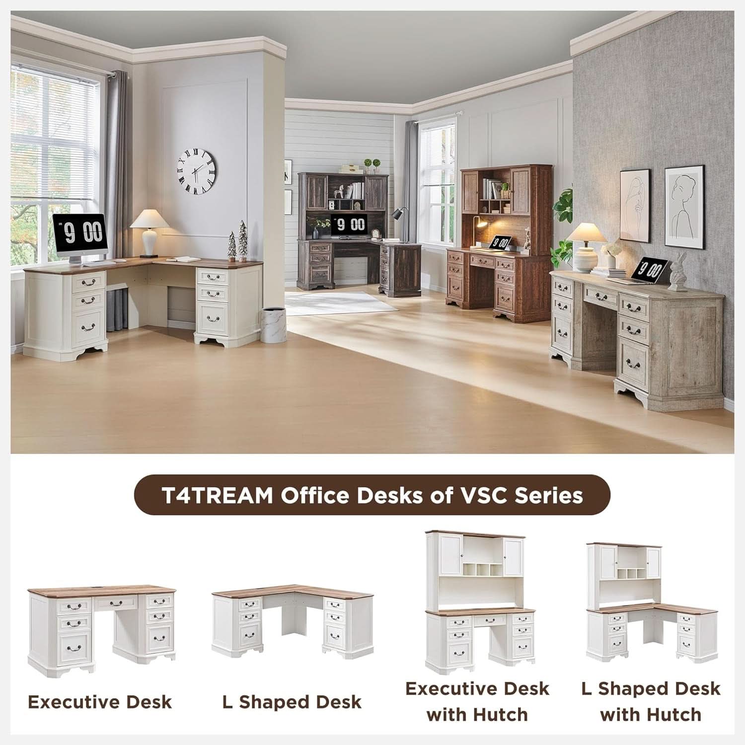 59-Inch Farmhouse Executive Desk in Antique White