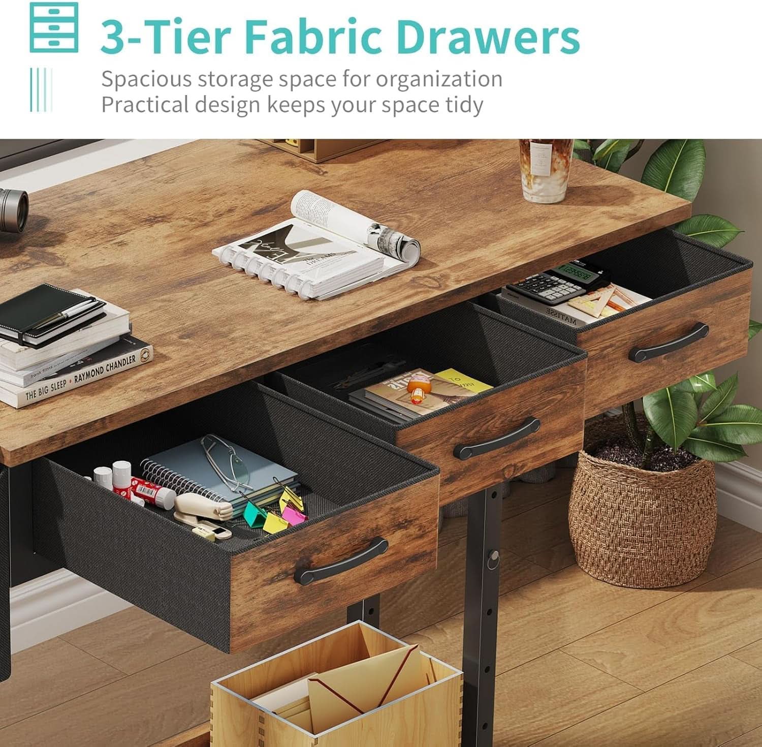 Rolling Height-Adjustable Computer Desk with Drawers