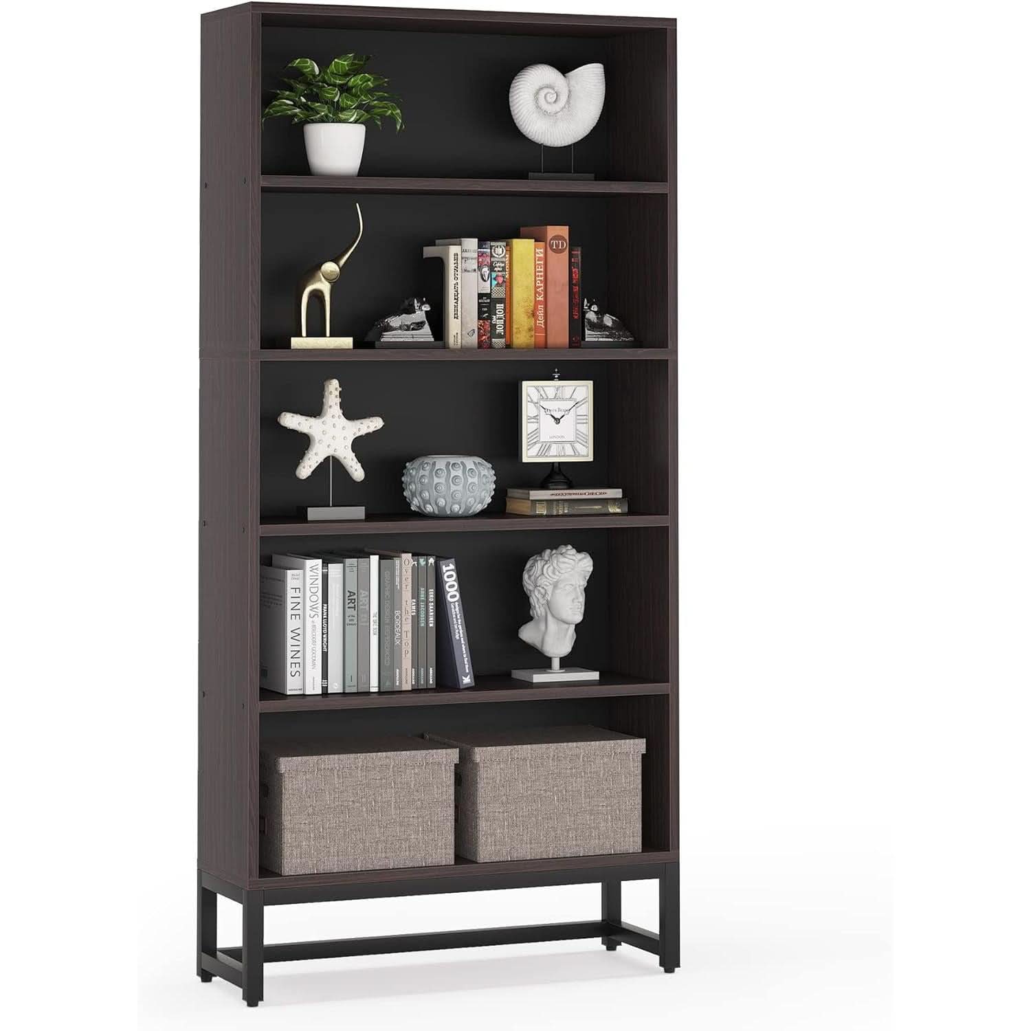 Tall Bookcase And Bookshelf 70.8 Inch Sandalwood Shelving