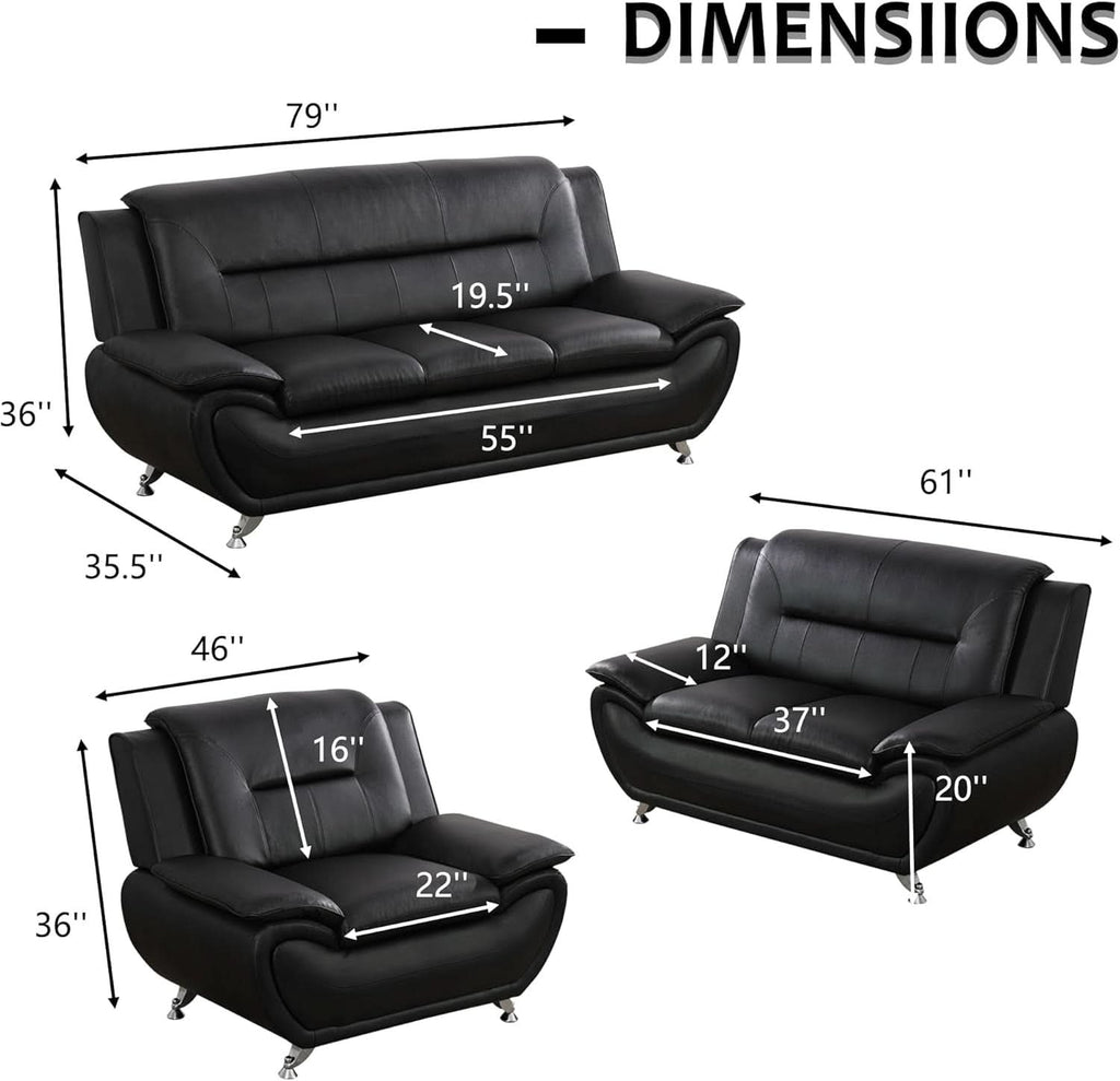 Black Sofa, Loveseat, and Chair Set