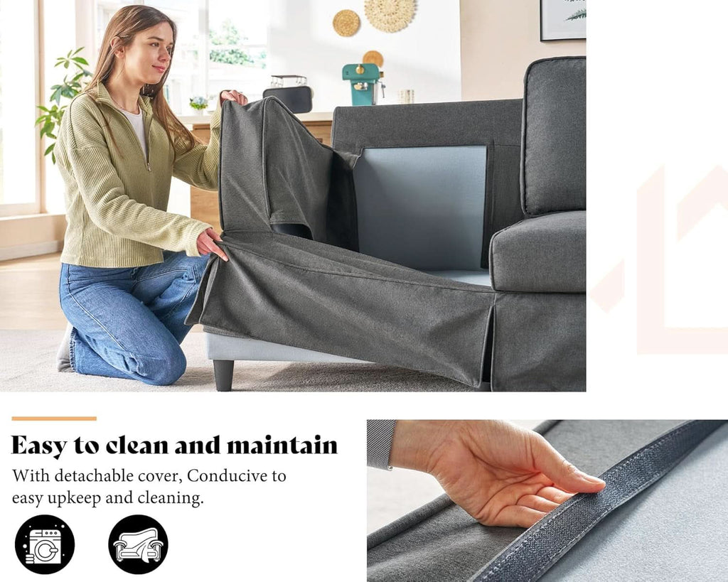 89-Inch Slipcovered Linen Grey Sofa