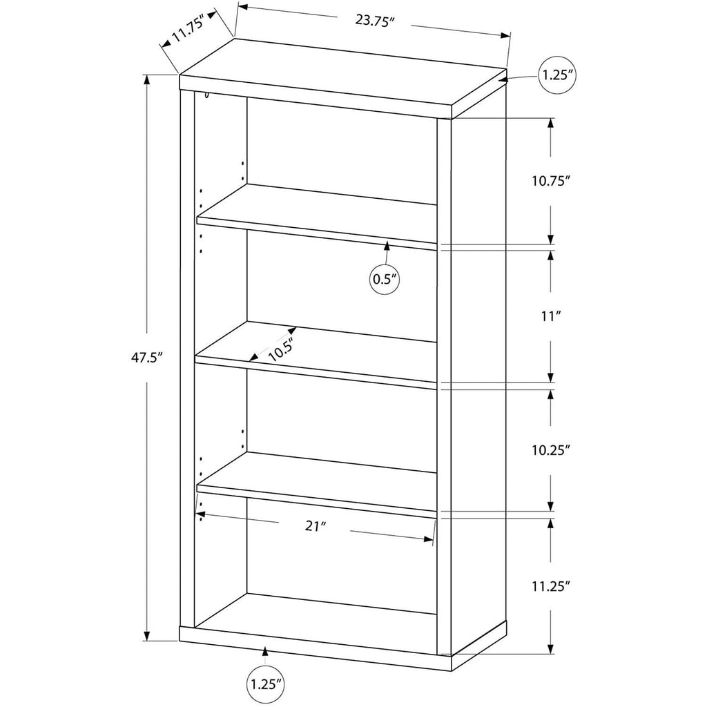 Adjustable 3 Shelf Bookcase 48H Brown Laminate Finish
