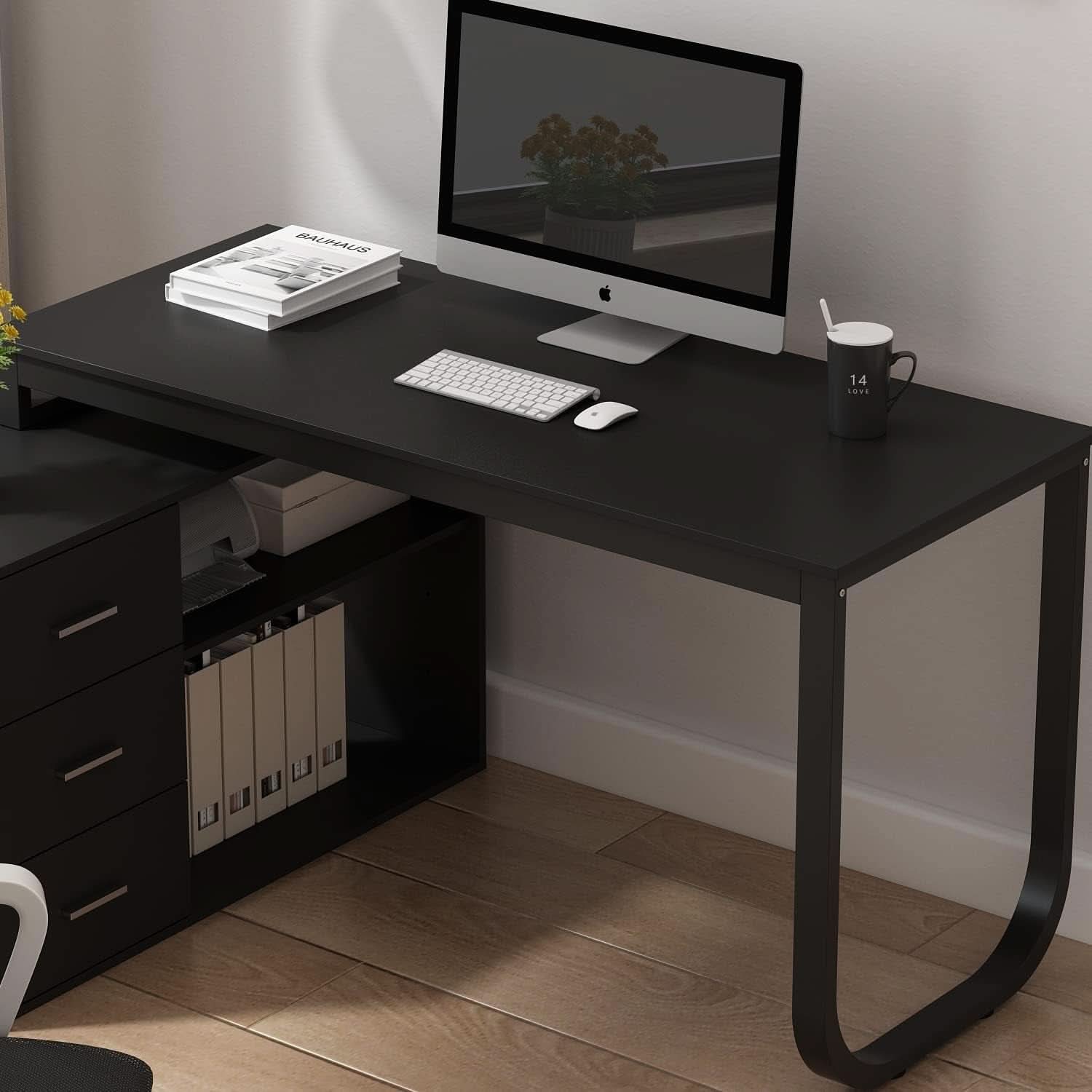 55-Inch L-Shaped Computer Desk with Storage Cabinet