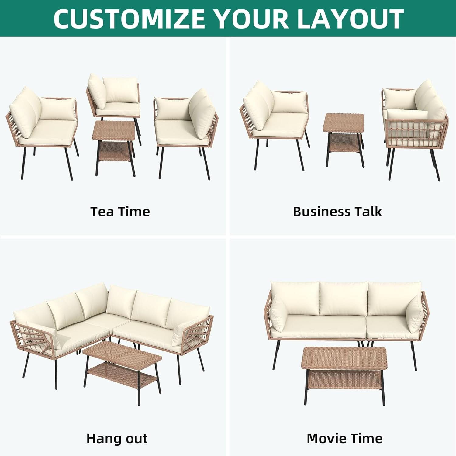 L-Shaped Outdoor Sofa Set with Thick Cushions