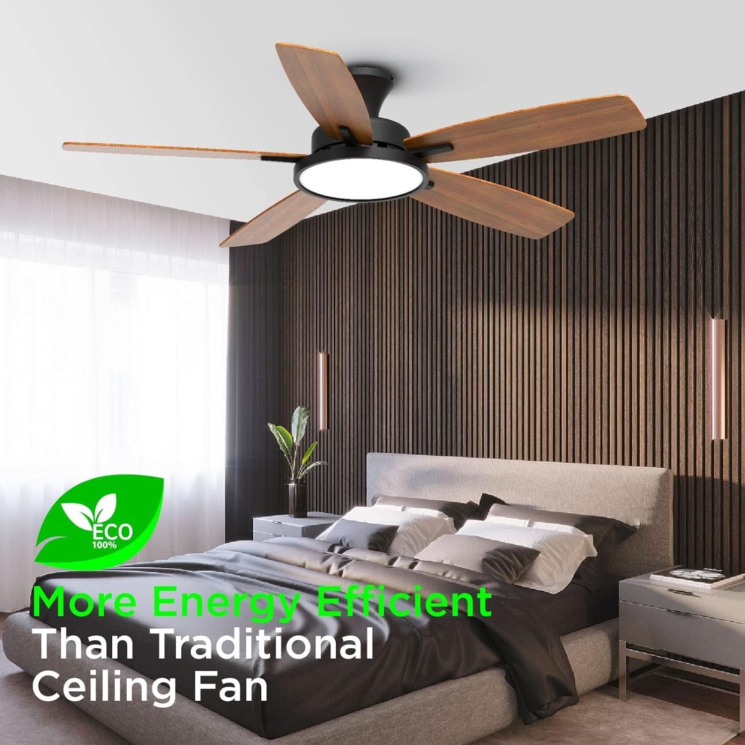 52 Inch Black Ceiling Fan With Remote Control Lights