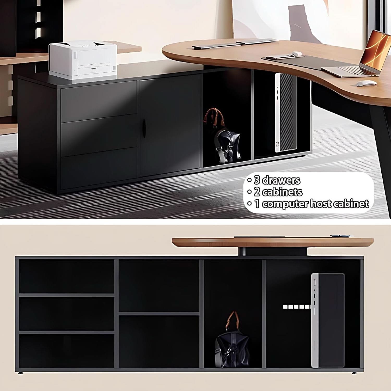 Spacious L Shaped Executive Desk With Side Storage System