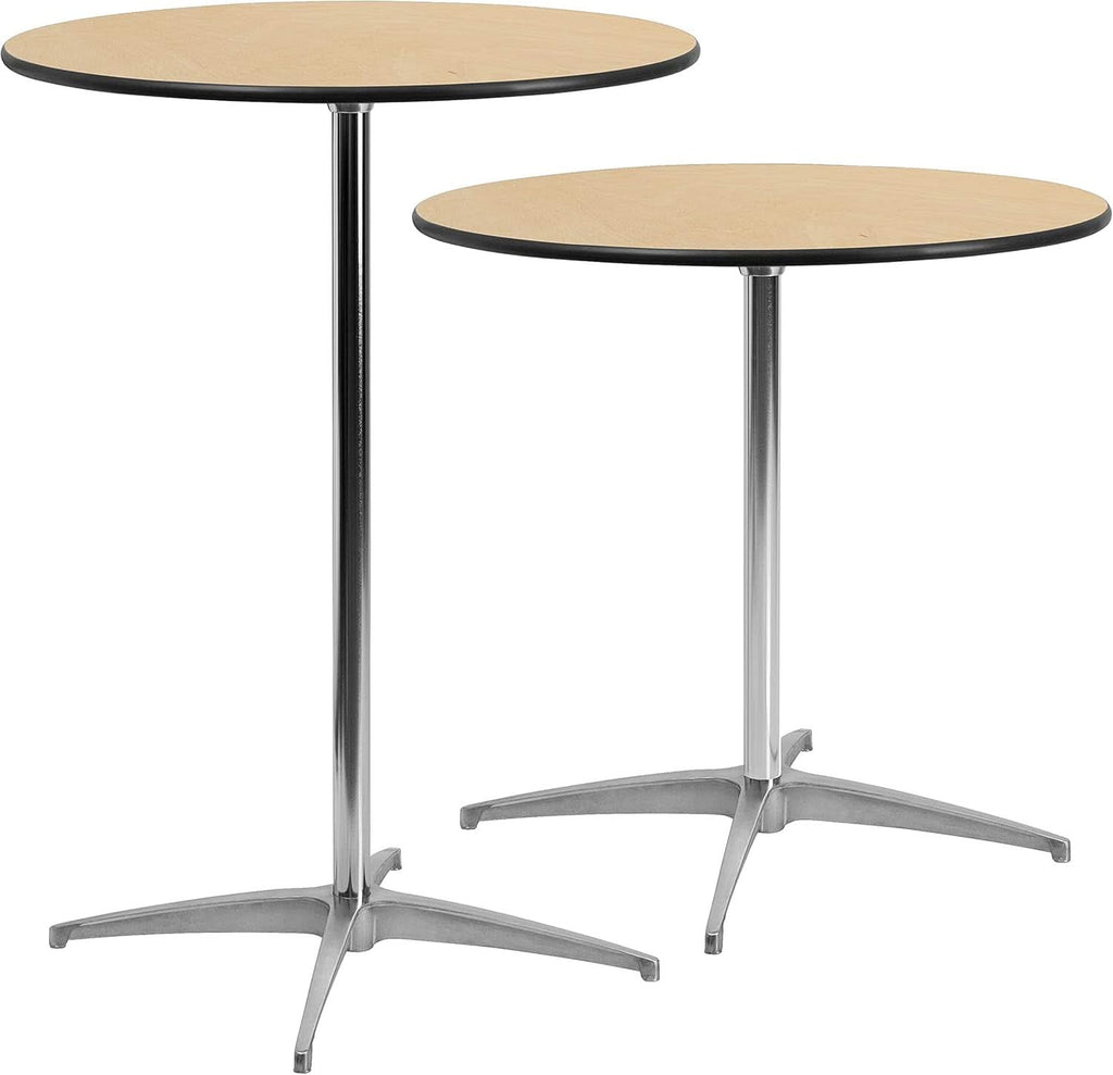 Natural Birch Wood Round Cocktail Table Adjustable
