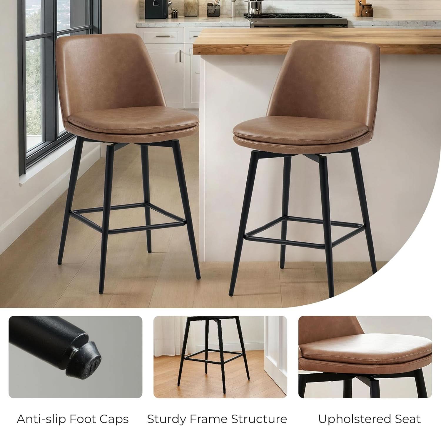 Counter Height Swivel Barstools Set of Four Stylish Comfort