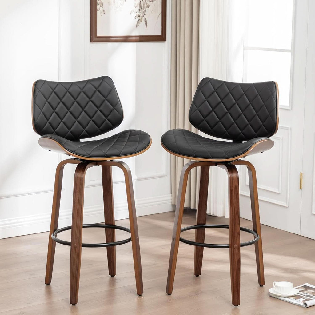 26 Inch Black Bar Stools Set Of 2 Mid Century Modern Counter Height For Kitchen Island Dining Room Cafe