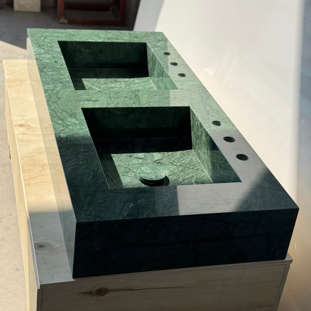 HANDCRAFTED VERDE GUATEMALA MARBLE CUSTOM DOUBLE SINK (NS-105)