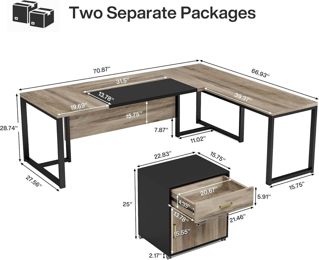 Extra-Large L-Shaped Executive Desk in Retro Gray