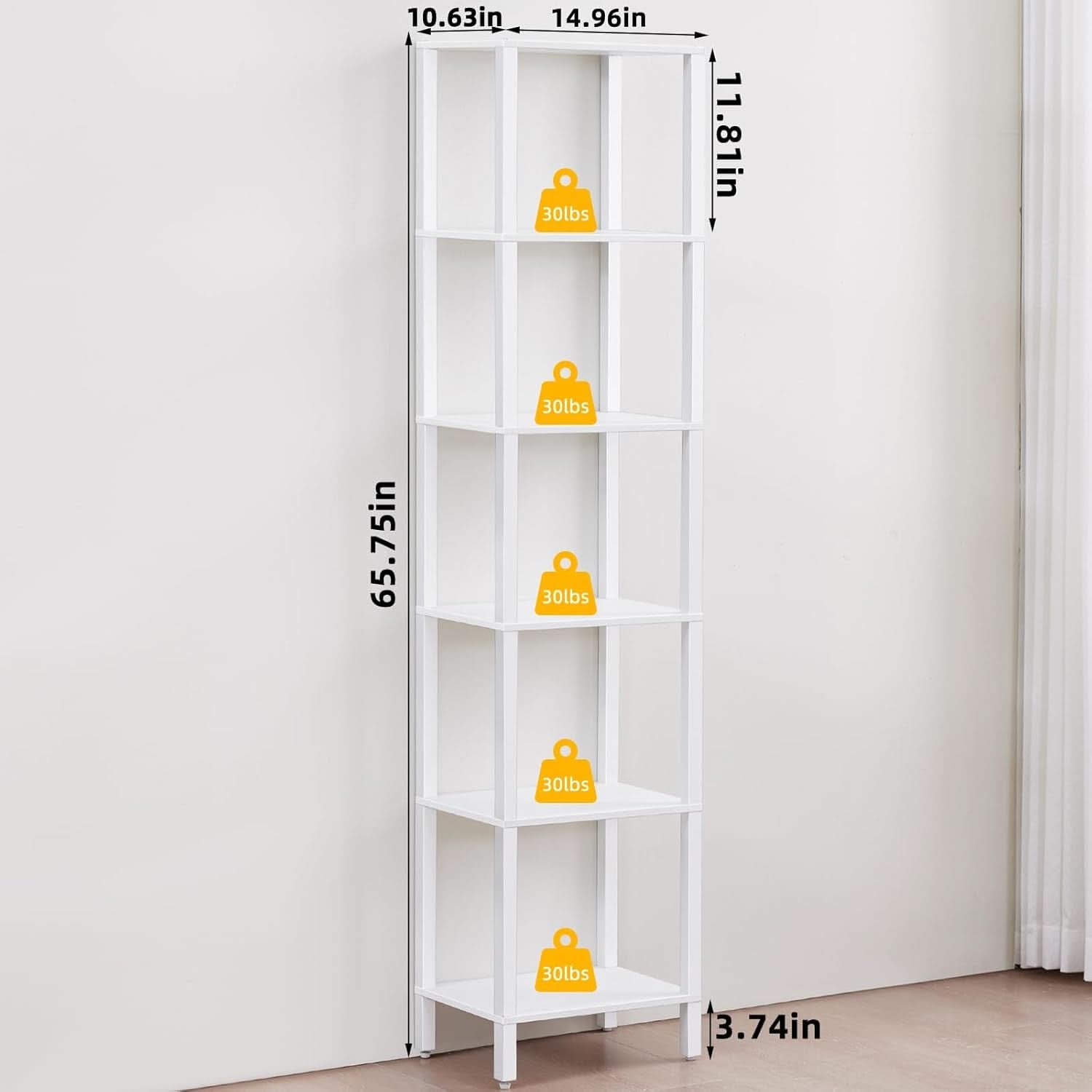 66 Inch Tall Bookshelf 6 Tier Slim Storage Display