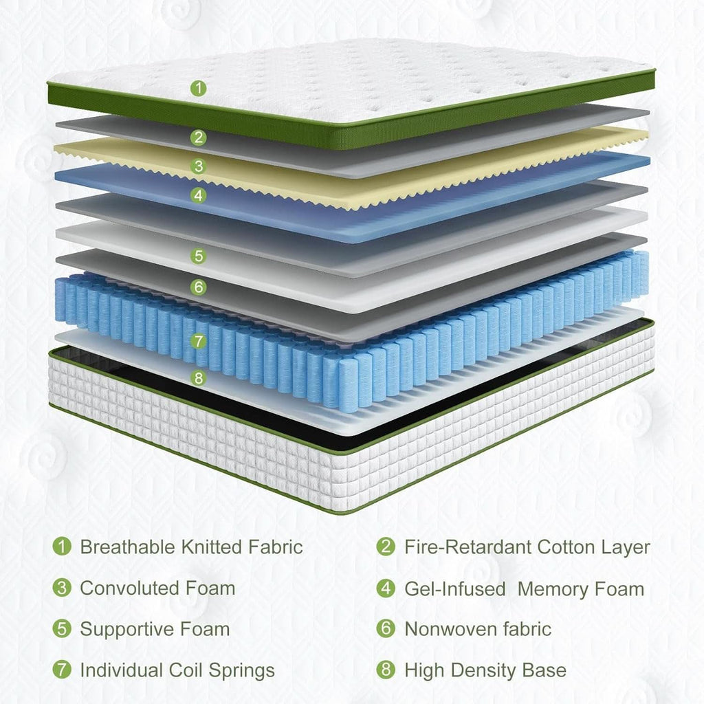 Queen 12 Inch Cooling Gel Mattress With Firm Support