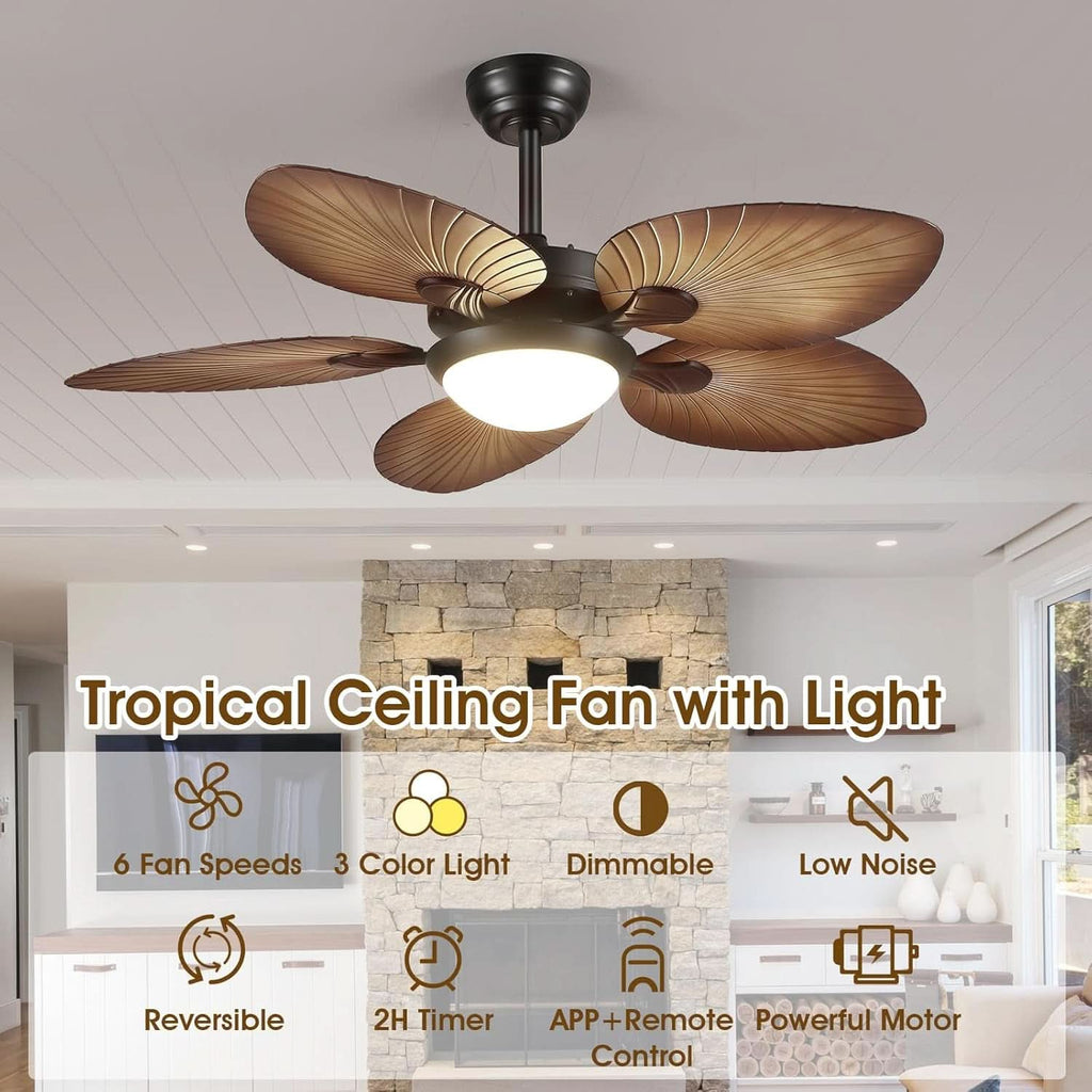 44 Inch Palm Leaf Ceiling Fan With LED Lighting Remote