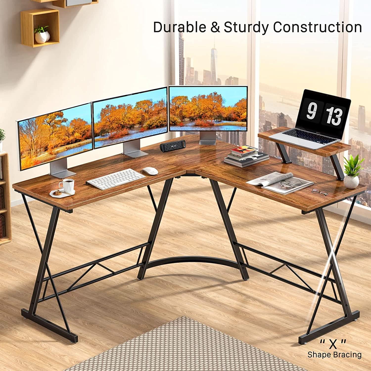 L Shaped Gaming Desk With Monitor Stand For Home Office