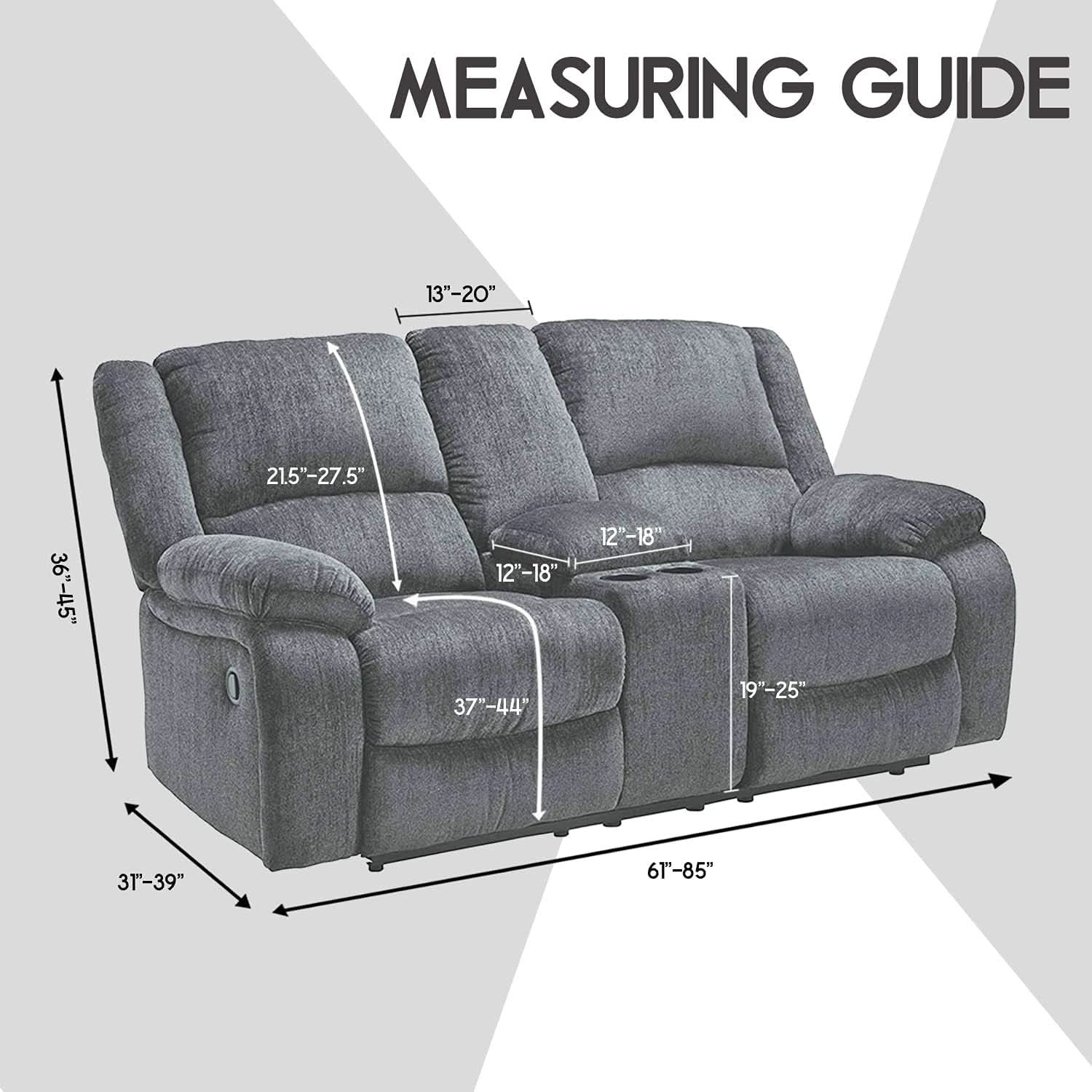 Dark Grey Velvet 8 Piece Reclining Loveseat Slipcover