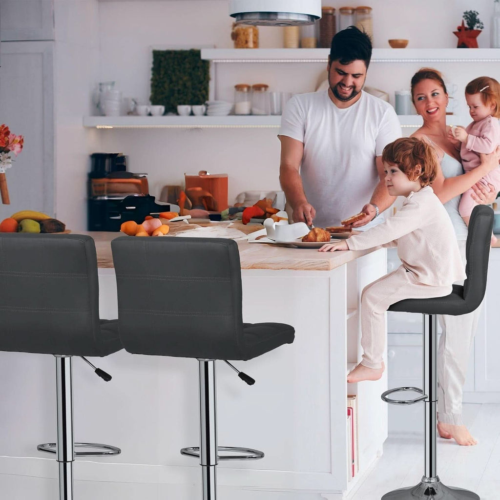 Set Of 4 Adjustable Swivel Barstools In Grey PU Leather