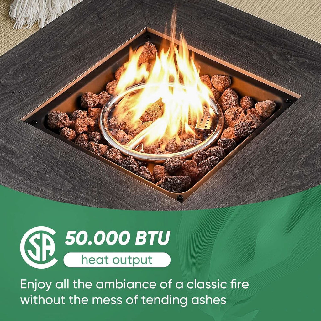 5 Piece Patio Wicker Set With Propane Fire Pit Table
