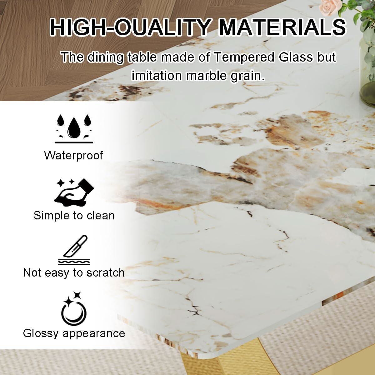 71 Inch Faux Marble Dining Table Tempered Glass Top