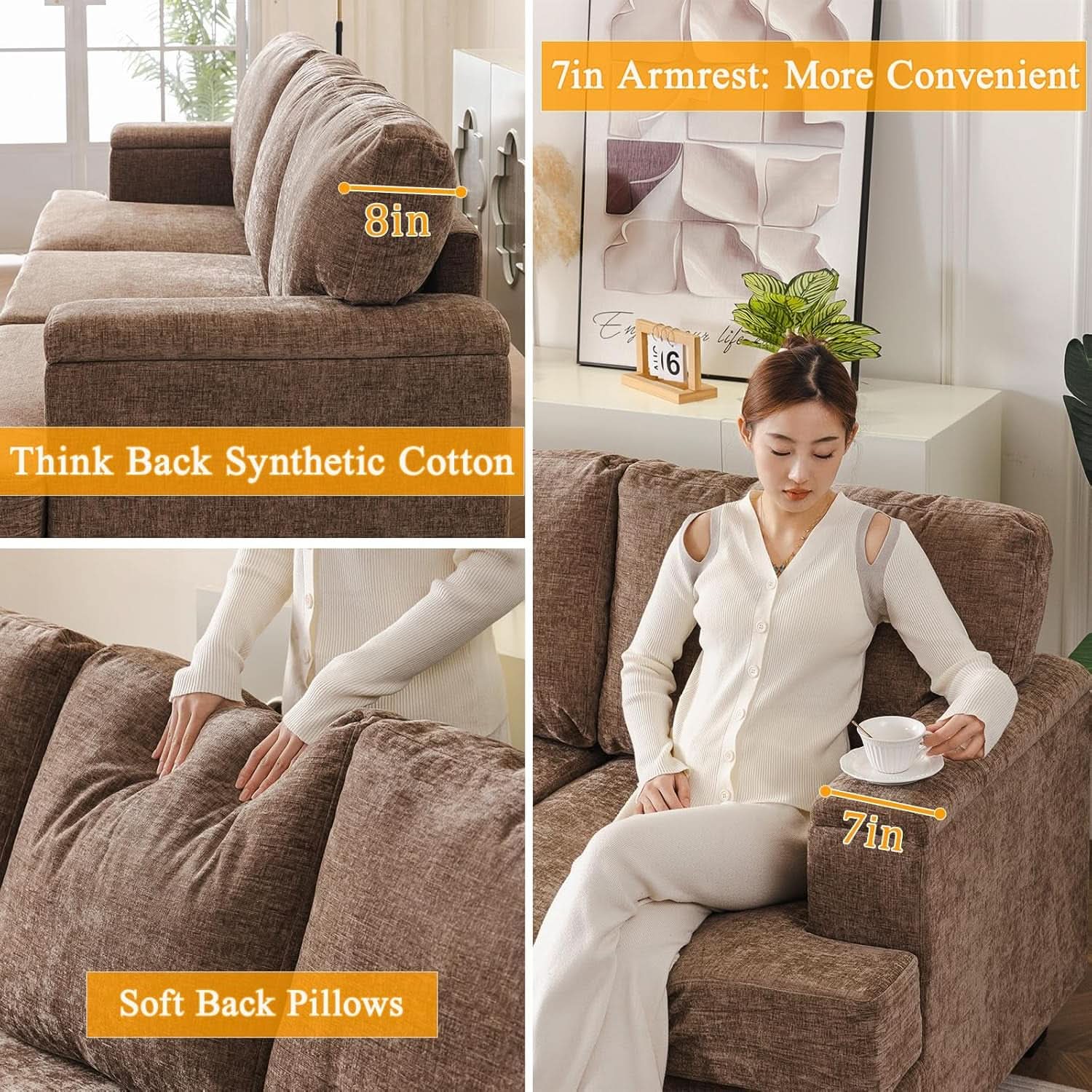 85-Inch L-Shaped Sofa with Ottoman