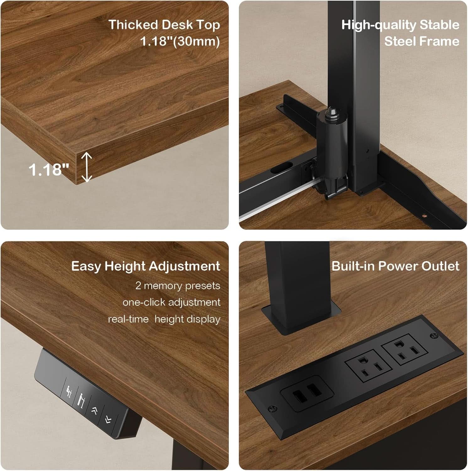71-Inch Walnut Height-Adjustable Standing Desk with Cabinets